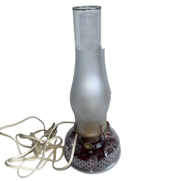 Antique Mid Century Glass Oil Lamp Converted Electric Frosted Chimney - Picture 7 of 16